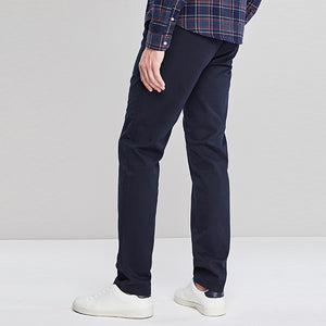 Navy Blue Straight Fit Stretch Chino Trousers - Allsport