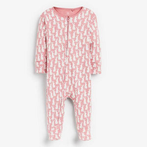 Pink 2 Pack Bunny Zip Sleepsuits (0mths-18mths) - Allsport