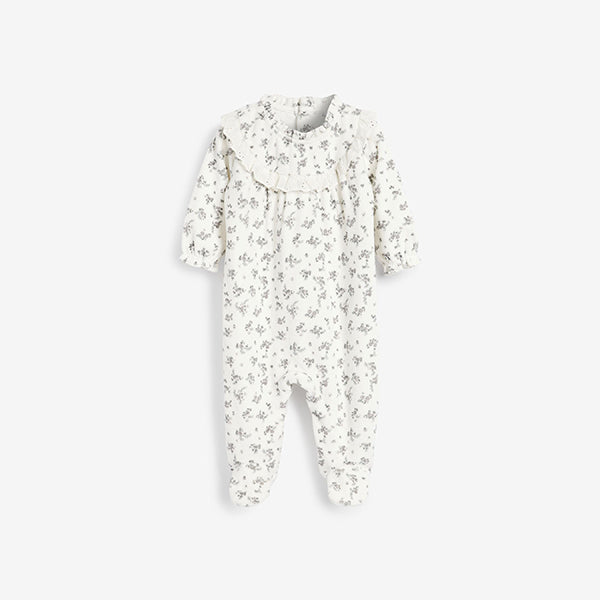Monochrome Floral Baby Velour Sleepsuit (0mths-12mths) - Allsport
