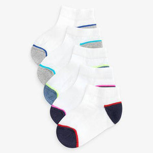 White 5 Pack Cotton Rich Cushioned Footbed Trainer Socks - Allsport