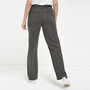 Black Stripe Linen Blend Wide Leg Trousers - Allsport