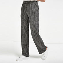 Load image into Gallery viewer, Black Stripe Linen Blend Wide Leg Trousers - Allsport
