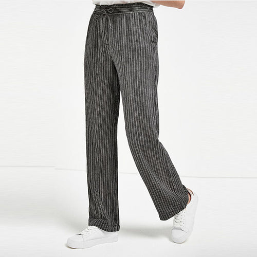 Black Stripe Linen Blend Wide Leg Trousers - Allsport