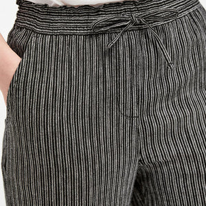 Black Stripe Linen Blend Wide Leg Trousers - Allsport