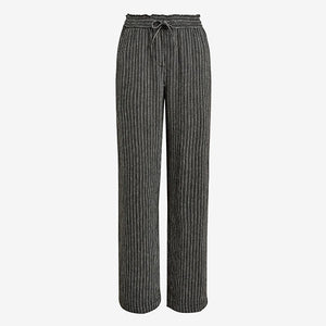 Black Stripe Linen Blend Wide Leg Trousers - Allsport