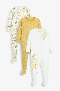 Ochre 3 Pack Floral Sleepsuits  (up to 18 months) - Allsport