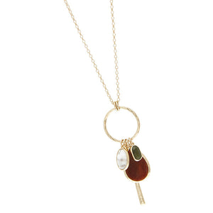 Gold Tone Cluster Charm Long Necklace - Allsport