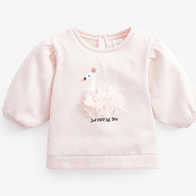 Load image into Gallery viewer, Pink Sparkle Swan Puff Sleeve Top (3mths-5yrs) - Allsport
