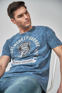 BLUE WASH GAS MONKEY TV AND FILM LICENCE T-SHIRT - Allsport