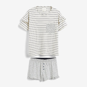 Navy Stripe Cotton Short Set Pyjamas - Allsport