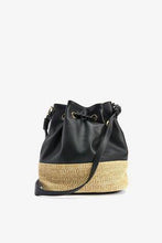 Load image into Gallery viewer, Black Material Mix Drawstring Bucket Bag - Allsport
