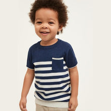 Load image into Gallery viewer, Navy Knitted Stripe T-Shirt (6mths-5yrs) - Allsport
