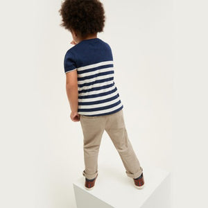 Navy Knitted Stripe T-Shirt (6mths-5yrs) - Allsport