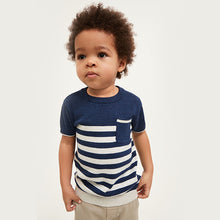 Load image into Gallery viewer, Navy Knitted Stripe T-Shirt (6mths-5yrs) - Allsport
