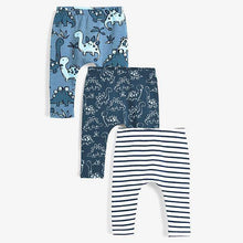 Load image into Gallery viewer, Blue 3 Pack Dinosaur Leggings (0mths-18mths) - Allsport
