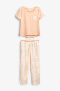Peach Check Cotton Blend Pyjamas - Allsport