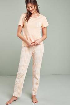 Peach Check Cotton Blend Pyjamas - Allsport