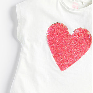 White Shiny Sequin Heart T-Shirt (3-11yrs) - Allsport