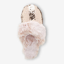 Load image into Gallery viewer, Rose Gold Sequin Faux Fur Mule Slippers (Older Girls) - Allsport
