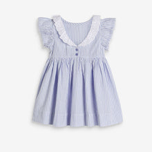 Load image into Gallery viewer, Pale Blue Lace Collar Stripe Dress (3mths-6yrs) - Allsport
