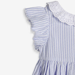 Pale Blue Lace Collar Stripe Dress (3mths-6yrs) - Allsport
