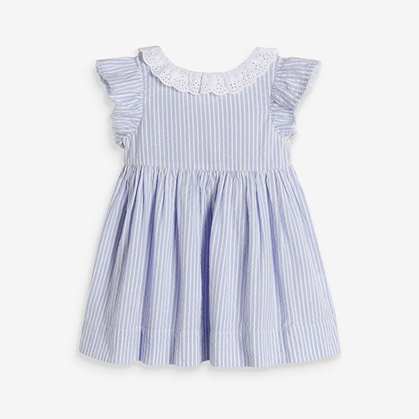 Pale Blue Lace Collar Stripe Dress (3mths-6yrs) - Allsport