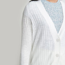 Load image into Gallery viewer, White Co-ord Long Rib Detail Cardigan - Allsport
