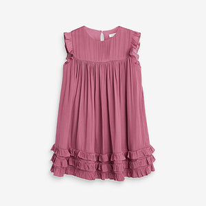 Pink Ruffle Satin Dress (3-12yrs)