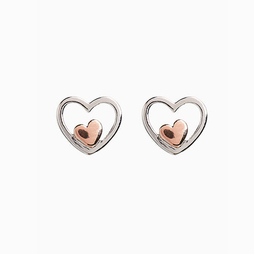 Sterling Silver Rose Gold Plated Inset Heart Stud Earrings - Allsport