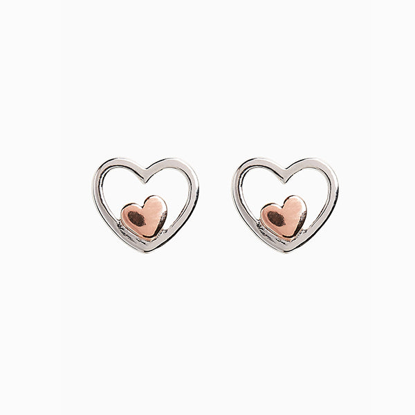 Sterling Silver Rose Gold Plated Inset Heart Stud Earrings - Allsport