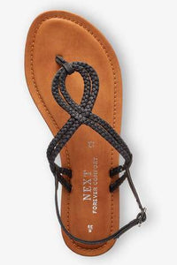 Black Forever Comfort Double Plait Toe Thong Sandals - Allsport