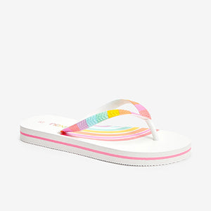 White / Rainbow Flip Flops (Older) - Allsport