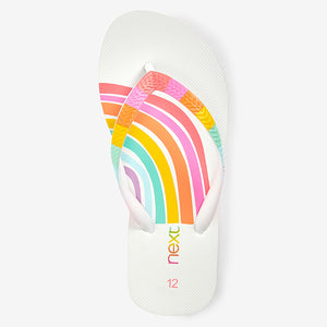 White / Rainbow Flip Flops (Older) - Allsport
