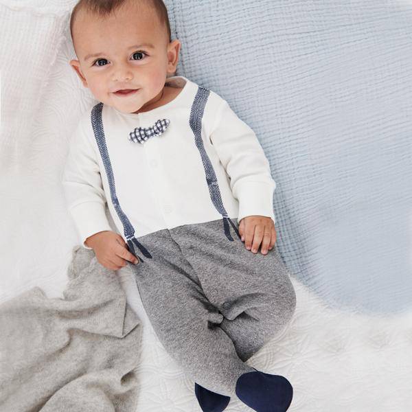Grey/White Smart Dress Up Sleepsuit (0mths-2yrs)