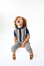Load image into Gallery viewer, Navy/Tan Vertical Stripe Knitted Polo (3mths-7yrs) - Allsport
