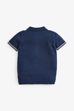 Load image into Gallery viewer, Navy/Tan Vertical Stripe Knitted Polo (3mths-7yrs) - Allsport
