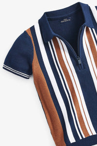Navy/Tan Vertical Stripe Knitted Polo (3mths-7yrs) - Allsport