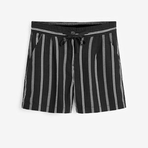 Black and White Stripe Linen Blend Shorts - Allsport
