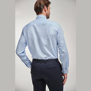 Blue Regular Fit Easy Iron Button Down Shirt With Trim Detail And Navy Tie - Allsport