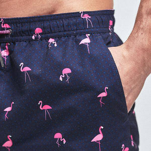 Navy Flamingo Print Swim Shorts - Allsport