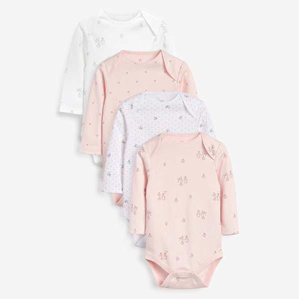 Pink 4 Pack Bunny Long Sleeve Bodysuits (0mths-18mths)