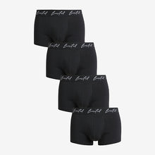 Load image into Gallery viewer, Black Limited Waistband Hipster Boxers 4 Pack
