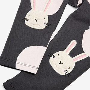 Pink / Grey Bunny Organic Cotton Embroidered Leggings (3mths-6yrs) - Allsport