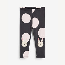 Load image into Gallery viewer, Pink / Grey Bunny Organic Cotton Embroidered Leggings (3mths-6yrs) - Allsport
