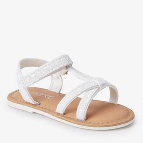 White Glitter T-Bar Sandals - Allsport