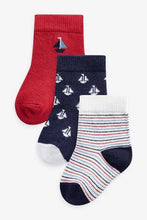 Load image into Gallery viewer, Navy/Red 3 Pack Boat Socks  (up to 2yrs) - Allsport
