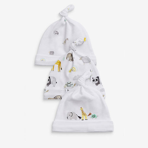 Baby 3 Pack White Safari Tie Top Hats (0-12mths) - Allsport