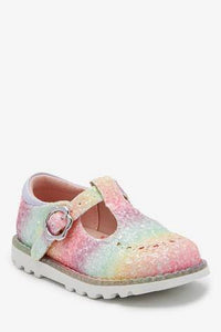 Pastel Rainbow Glitter Chunky T-Bar Shoes - Allsport