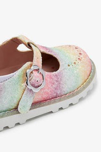 Pastel Rainbow Glitter Chunky T-Bar Shoes - Allsport