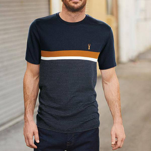Navy/Orange Block Soft Touch Regular Fit T-Shirt - Allsport